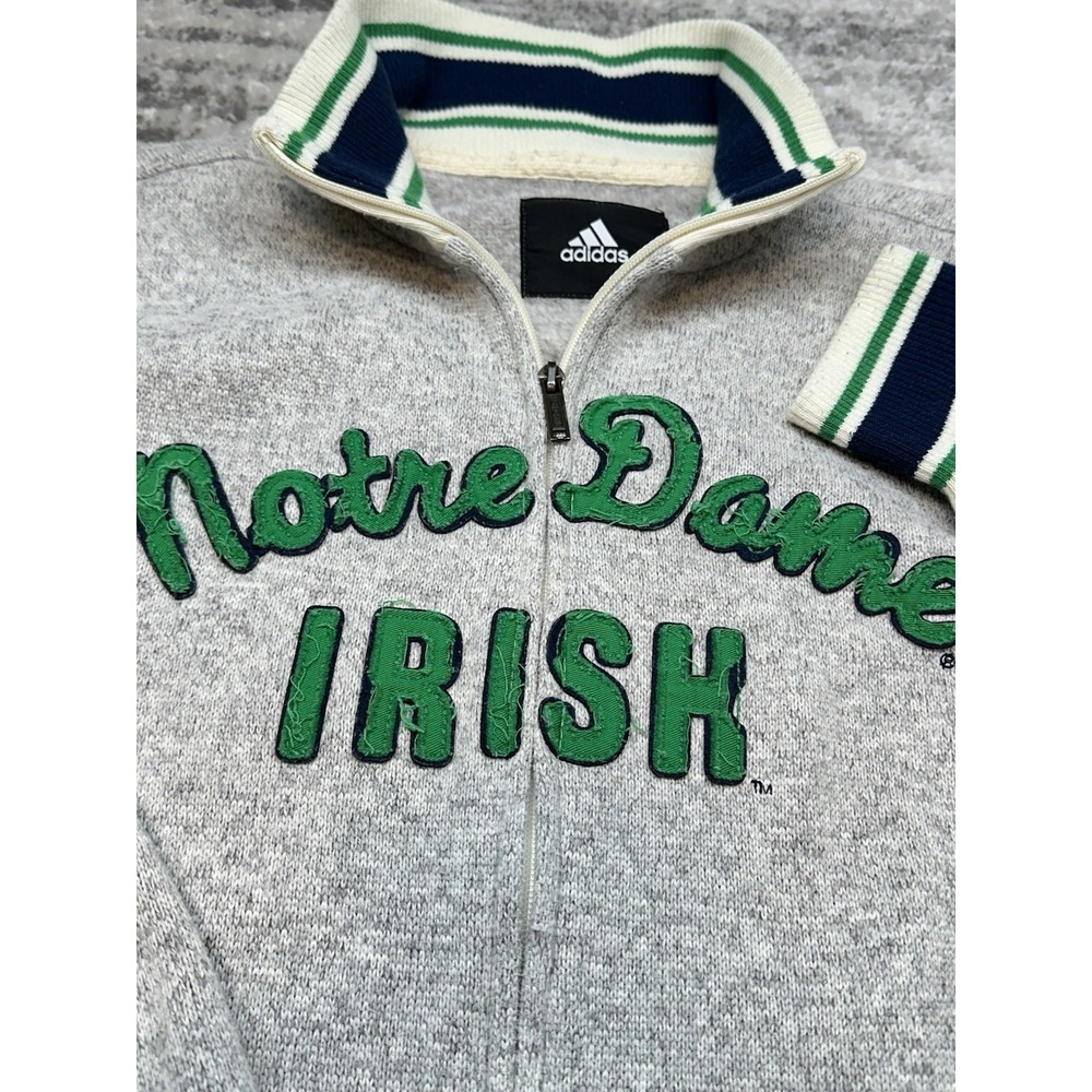 Adidas Notre Dame Fighting Irish Full Zip Sweater Jacket Knit Mens Size Small - Picture 2 of 11